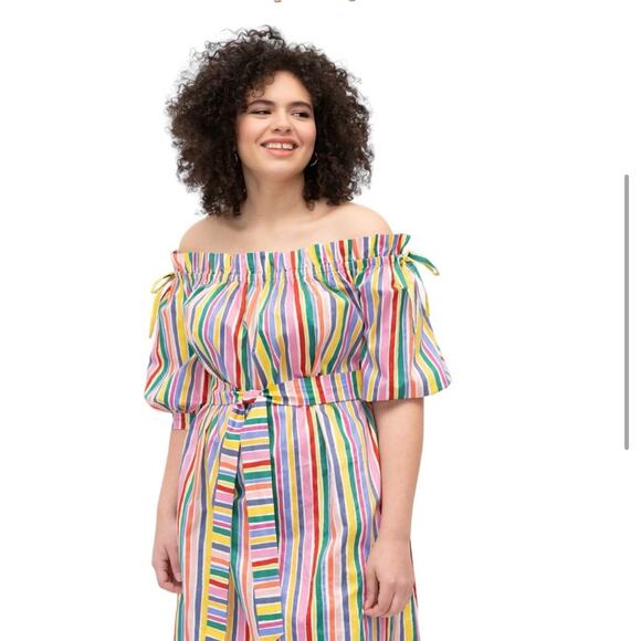Eloquii Dress Striped Off the Shoulder Rainbow Mini Size 16 - Picture 3 of 12